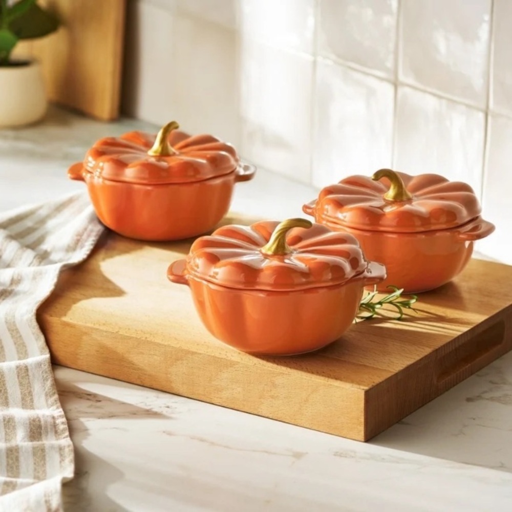 The Pioneer Woman Stoneware Pumpkin Cocottes with Lids, set of 3 Orange